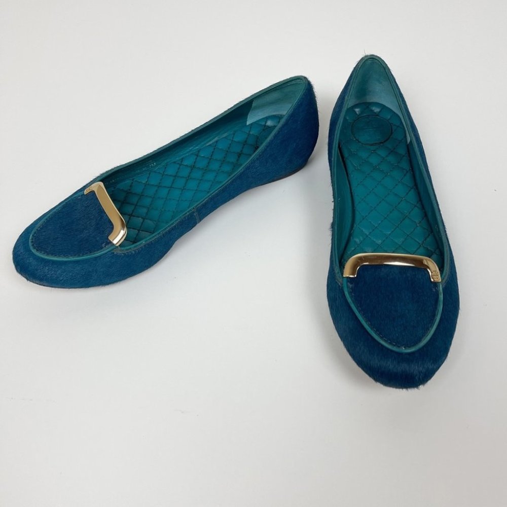 Tory Burch Jess Electric Eel Blue Calf Hair Loafer,  Size 7